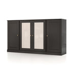 65" Black Solid Wood Sideboard With Four Glass Doors