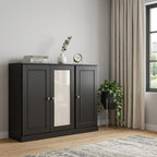 65" Black Solid Wood Sideboard With Four Glass Doors