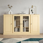 65" Yellow Solid Wood Sideboard With Four Glass Doors
