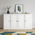 65" White Solid Wood Sideboard With Four Glass Doors