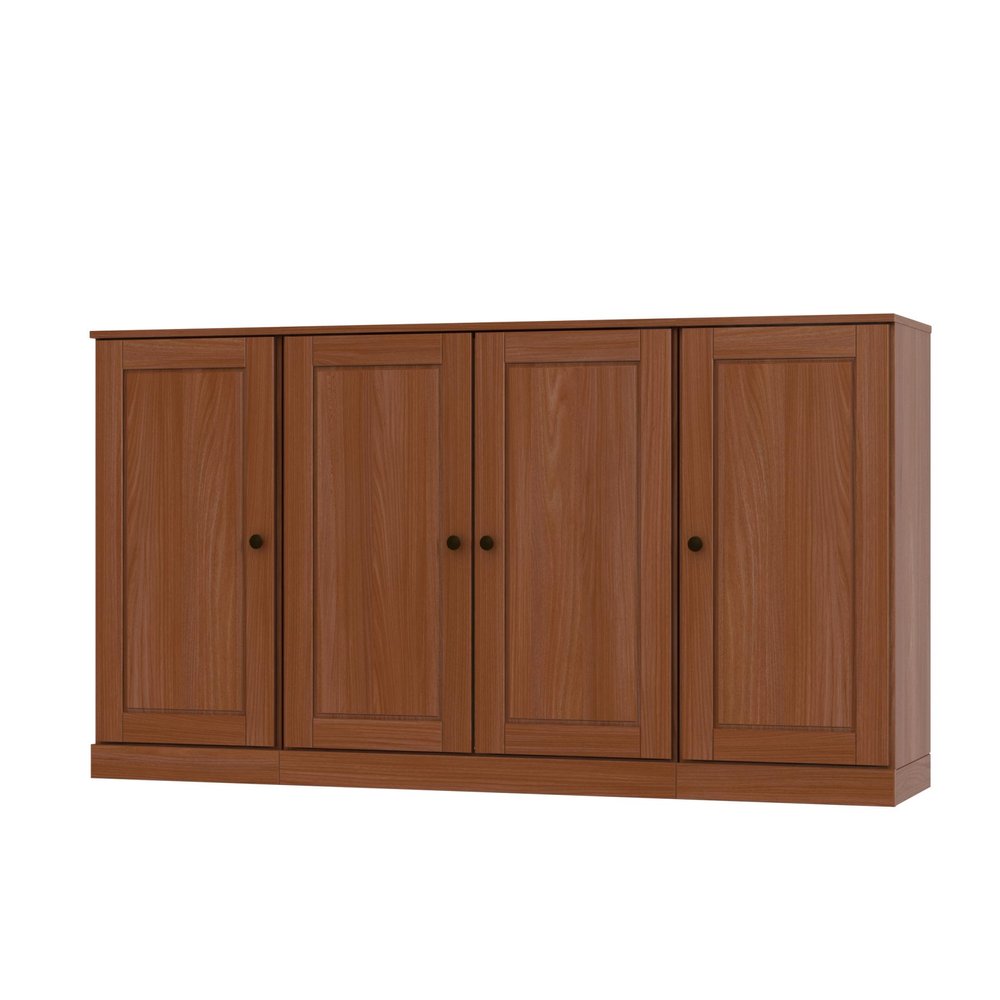65" Coffee Solid Wood Sideboard With Four Glass Doors