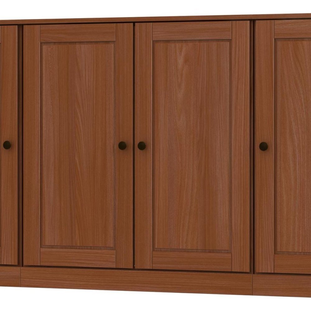 65" Coffee Solid Wood Sideboard With Four Glass Doors
