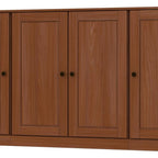 65" Coffee Solid Wood Sideboard With Four Glass Doors