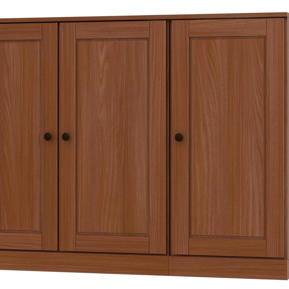 65" Coffee Solid Wood Sideboard With Four Glass Doors