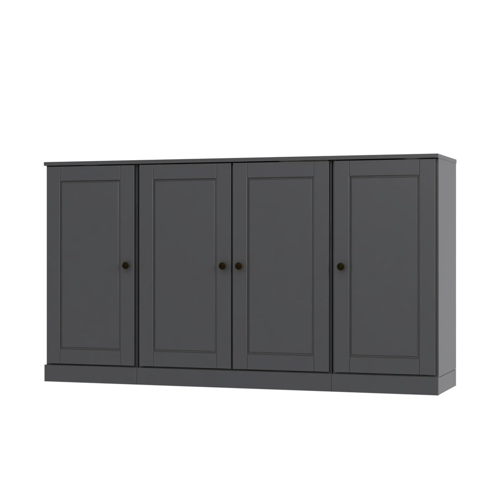 65" Gray Solid Wood Sideboard With Four Glass Doors