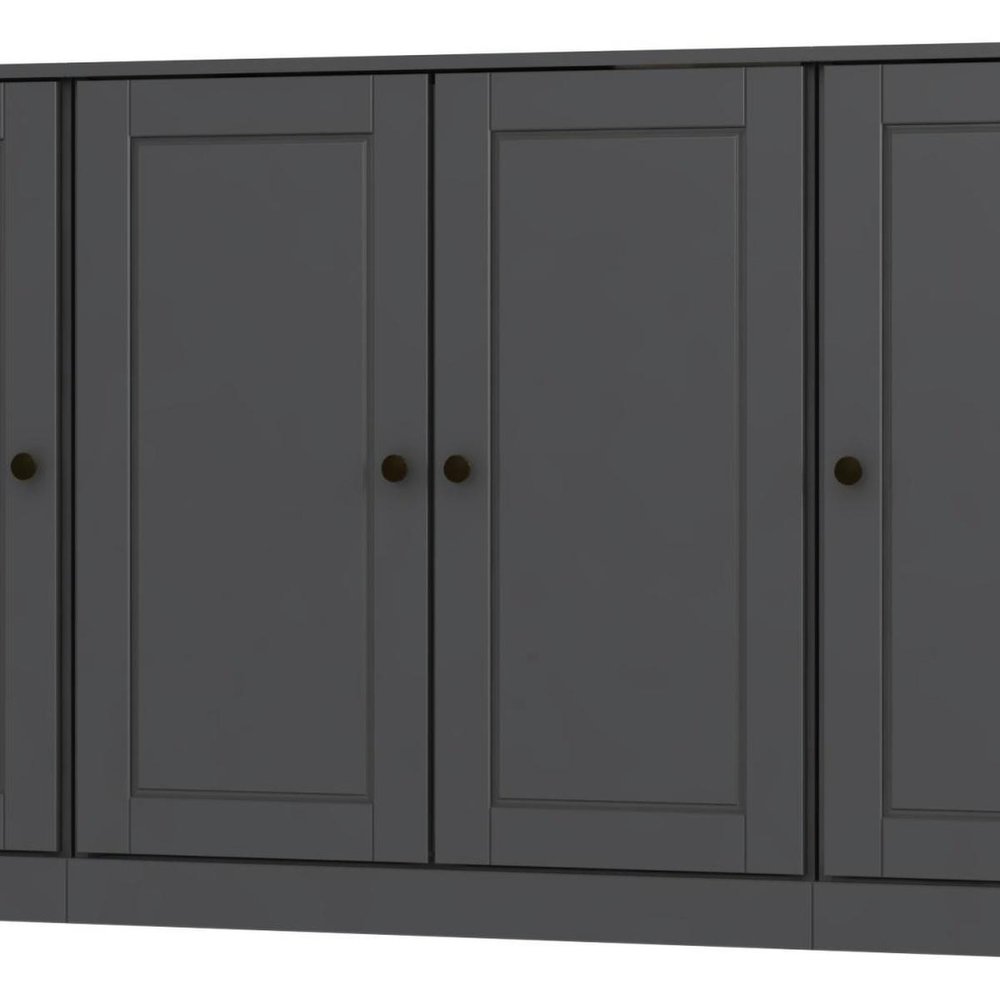 65" Gray Solid Wood Sideboard With Four Glass Doors