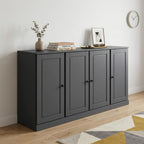 65" Gray Solid Wood Sideboard With Four Glass Doors