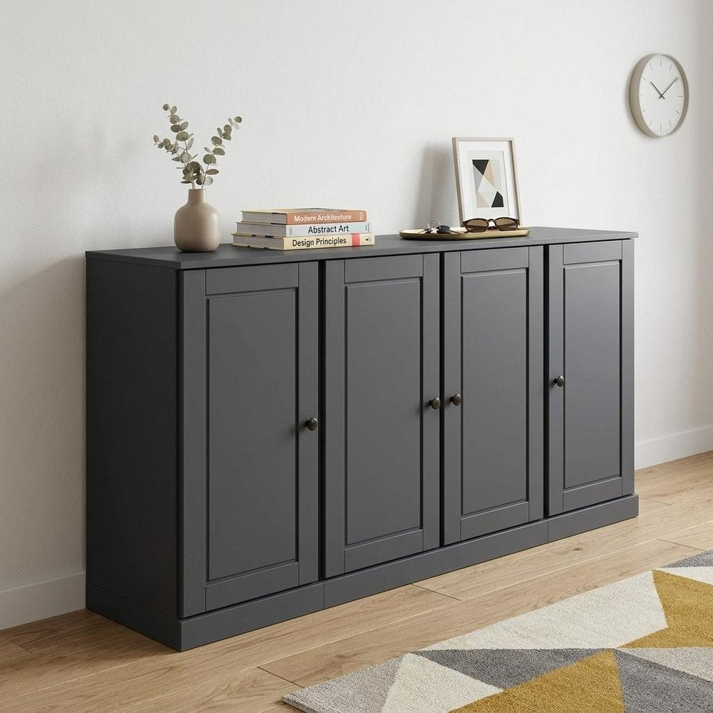 65" Gray Solid Wood Sideboard With Four Glass Doors
