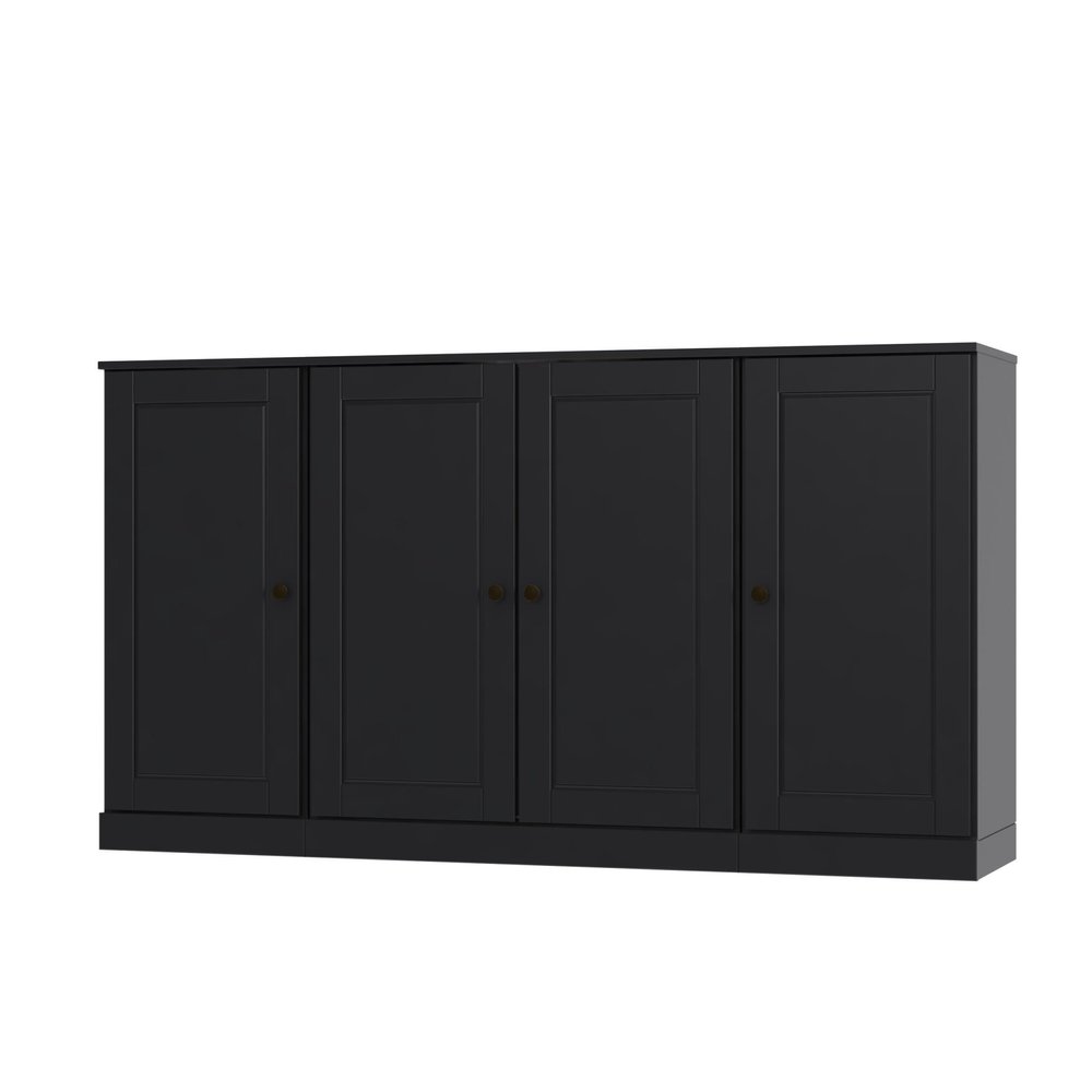 65" Black Solid Wood Sideboard With Four Glass Doors