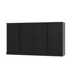 65" Black Solid Wood Sideboard With Four Glass Doors