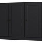 65" Black Solid Wood Sideboard With Four Glass Doors