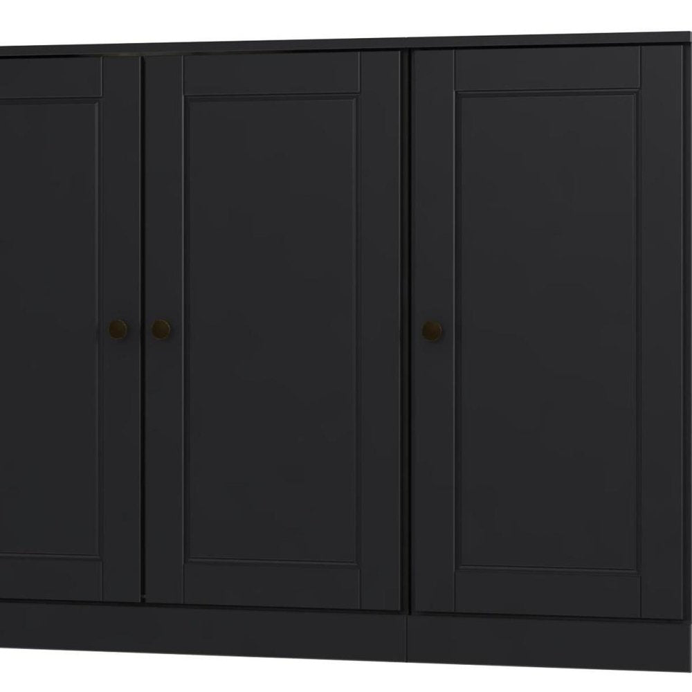 65" Black Solid Wood Sideboard With Four Glass Doors