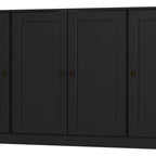 65" Black Solid Wood Sideboard With Four Glass Doors