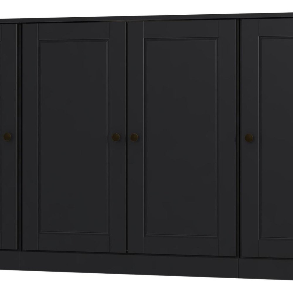 65" Black Solid Wood Sideboard With Four Glass Doors