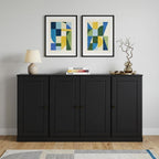65" Black Solid Wood Sideboard With Four Glass Doors
