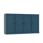 65" Teal Blue Solid Wood Sideboard With Four Glass Doors
