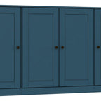 65" Teal Blue Solid Wood Sideboard With Four Glass Doors