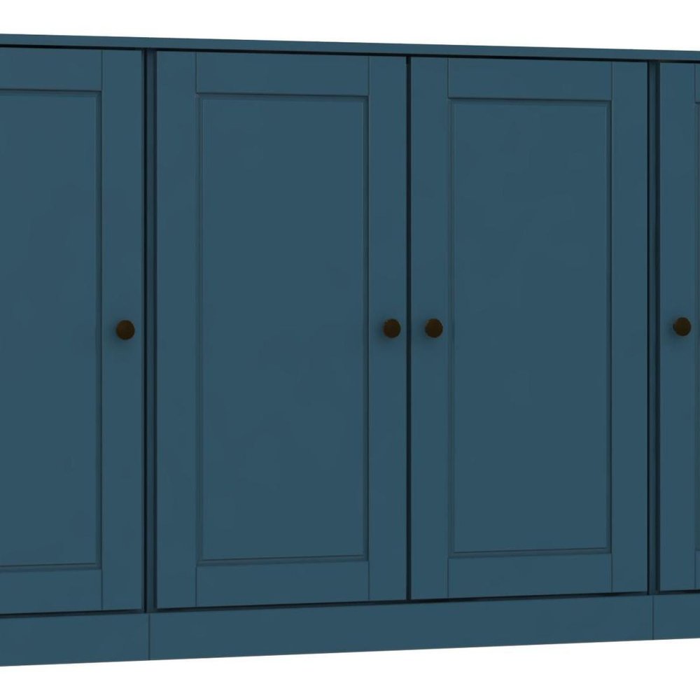 65" Teal Blue Solid Wood Sideboard With Four Glass Doors