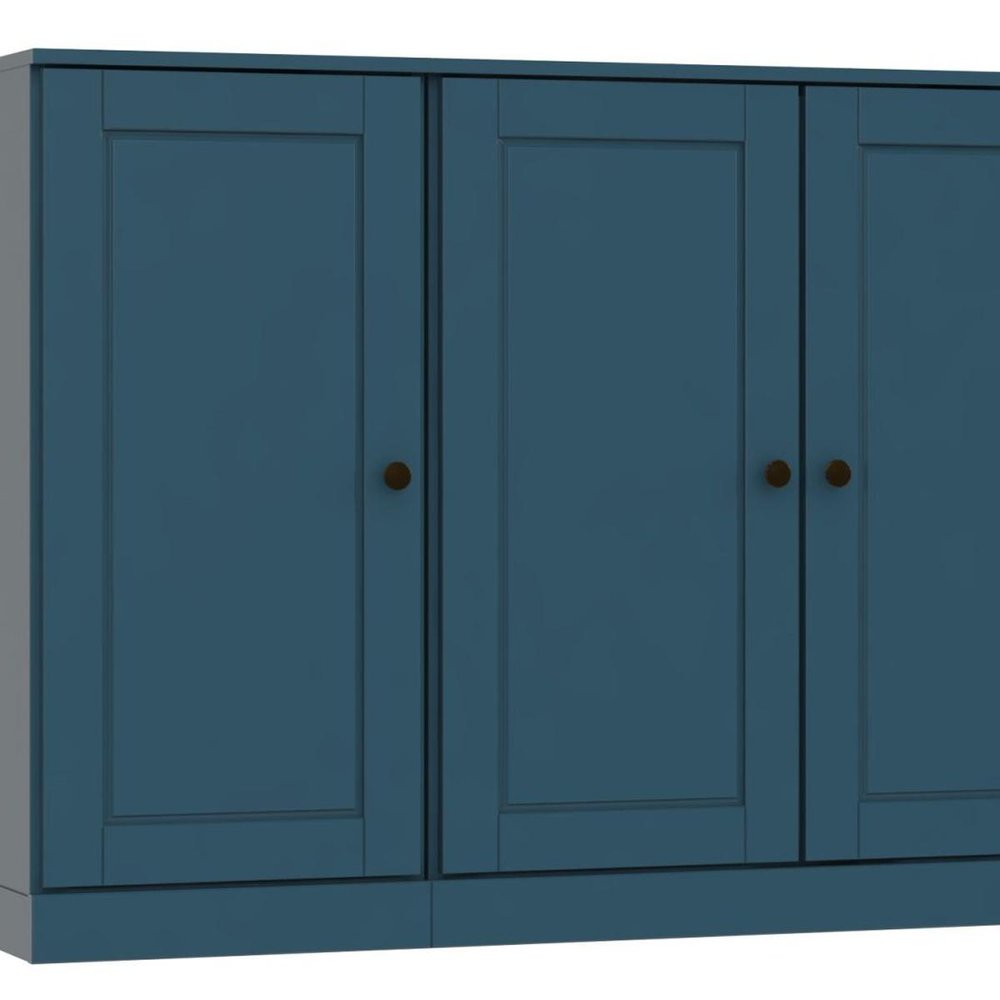 65" Teal Blue Solid Wood Sideboard With Four Glass Doors