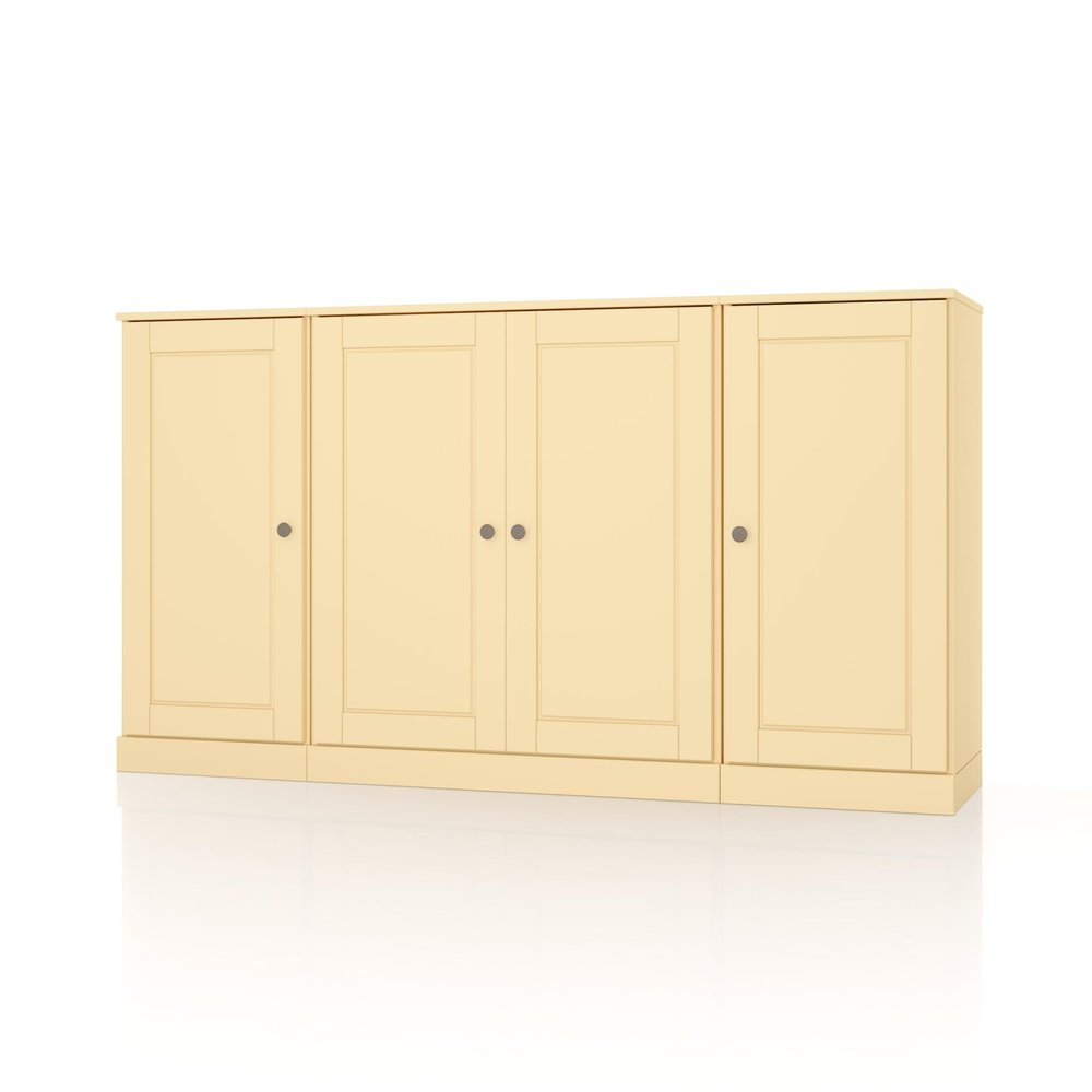 65" Yellow Solid Wood Sideboard With Four Glass Doors