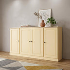 65" Yellow Solid Wood Sideboard With Four Glass Doors