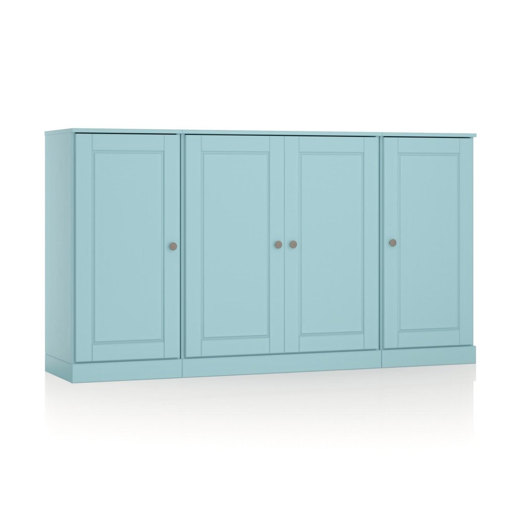 65" Aqua Solid Wood Sideboard With Four Glass Doors