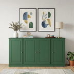 65" Green Solid Wood Sideboard With Four Glass Doors