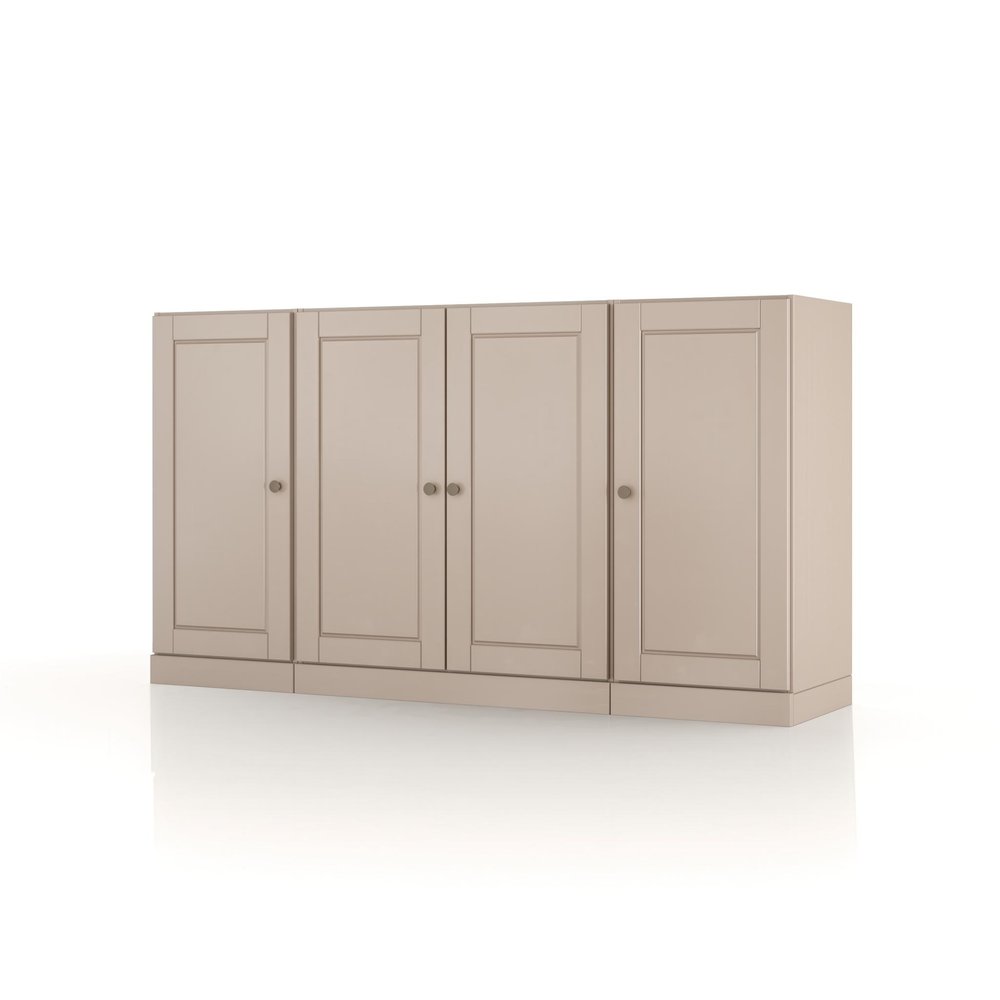 65" Beige Solid Wood Sideboard With Four Glass Doors