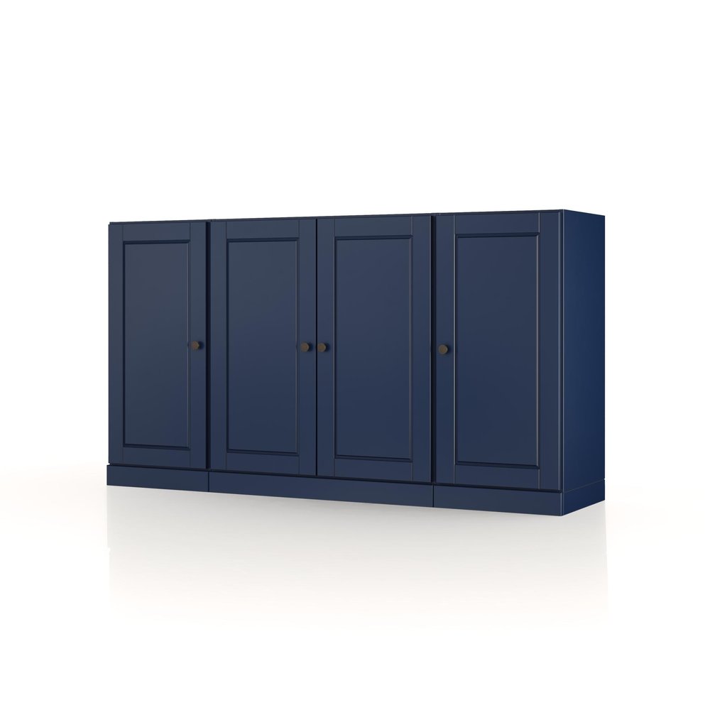65" Navy Blue Solid Wood Sideboard With Four Glass Doors