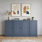 65" French Blue Solid Wood Sideboard With Four Glass Doors