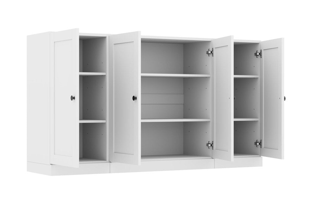 65" White Solid Wood Sideboard With Four Glass Doors
