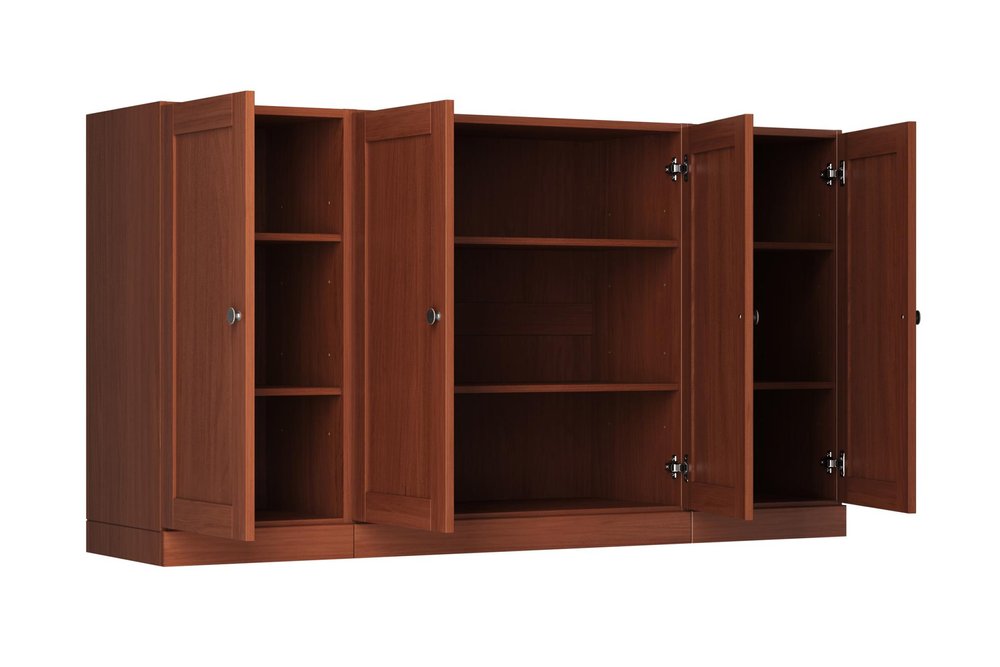 65" Coffee Solid Wood Sideboard With Four Glass Doors