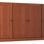 65" Coffee Solid Wood Sideboard With Four Glass Doors