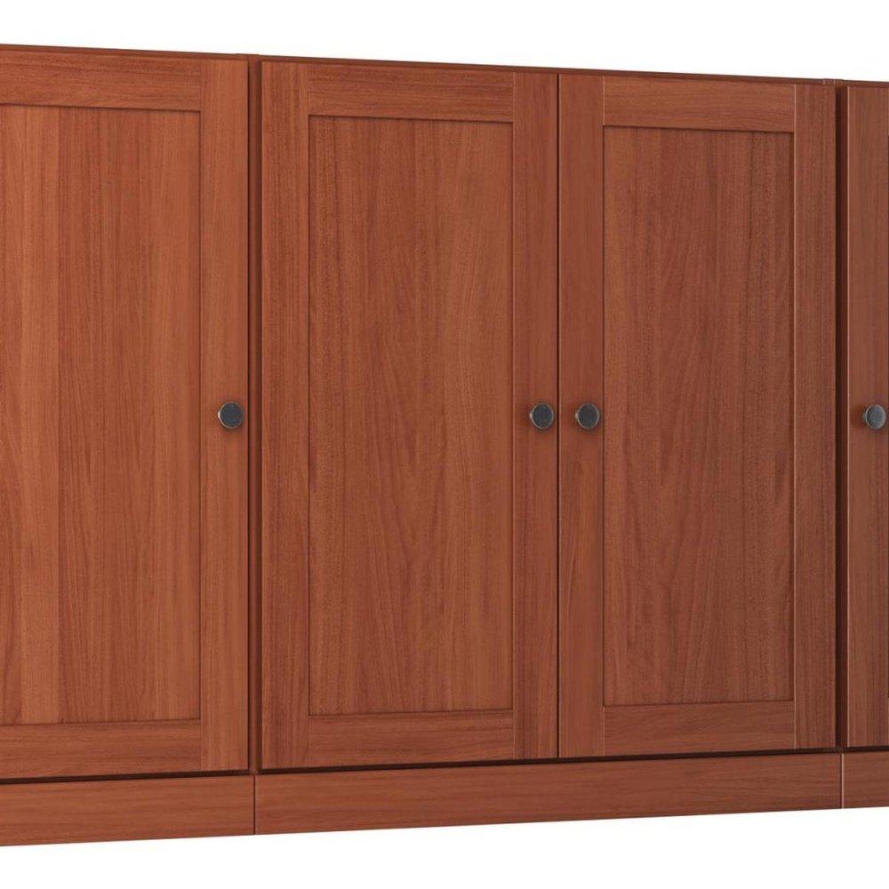 65" Coffee Solid Wood Sideboard With Four Glass Doors