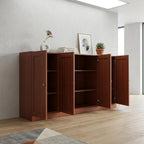65" Coffee Solid Wood Sideboard With Four Glass Doors