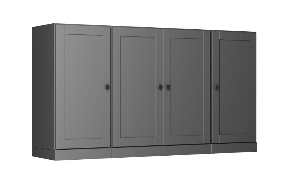 65" Gray Solid Wood Sideboard With Four Glass Doors