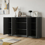 65" Gray Solid Wood Sideboard With Four Glass Doors