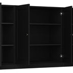 65" Black Solid Wood Sideboard With Four Glass Doors