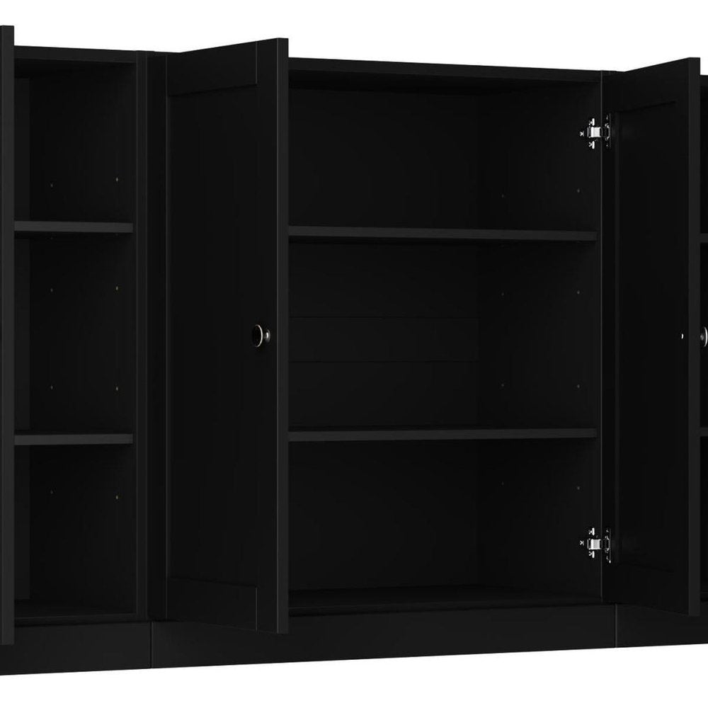 65" Black Solid Wood Sideboard With Four Glass Doors