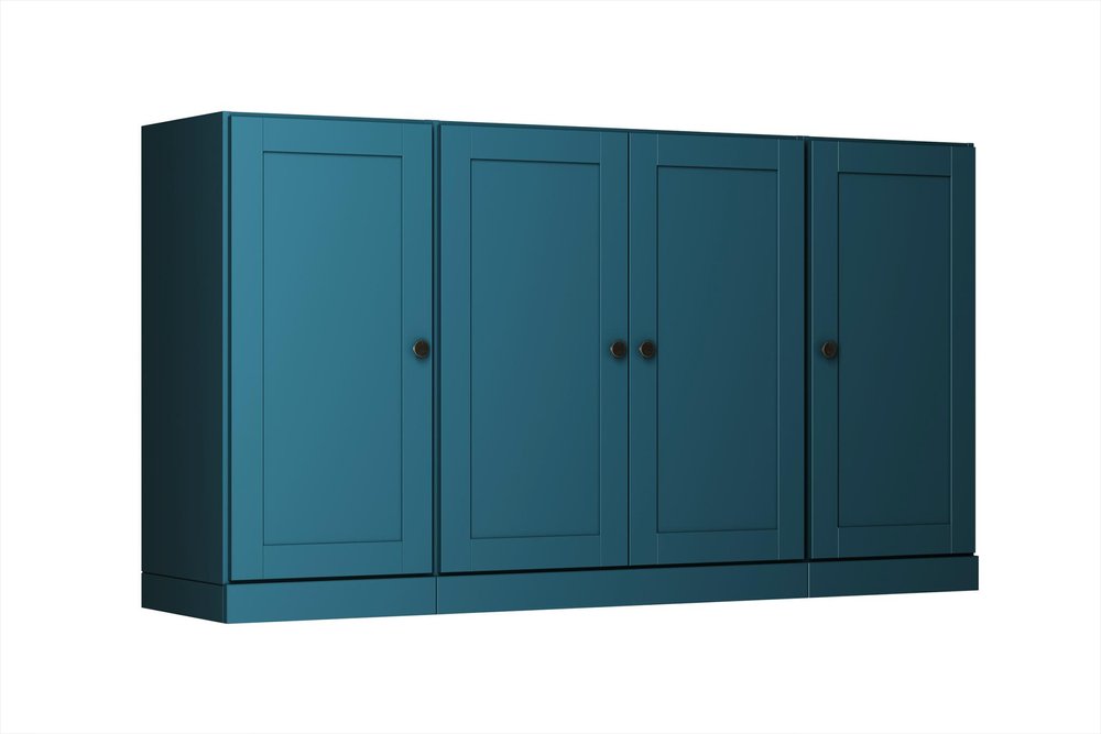 65" Teal Blue Solid Wood Sideboard With Four Glass Doors