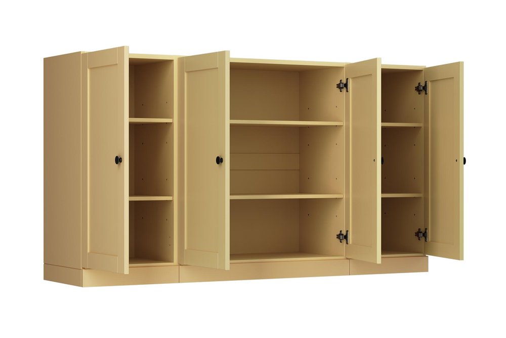 65" Yellow Solid Wood Sideboard With Four Glass Doors