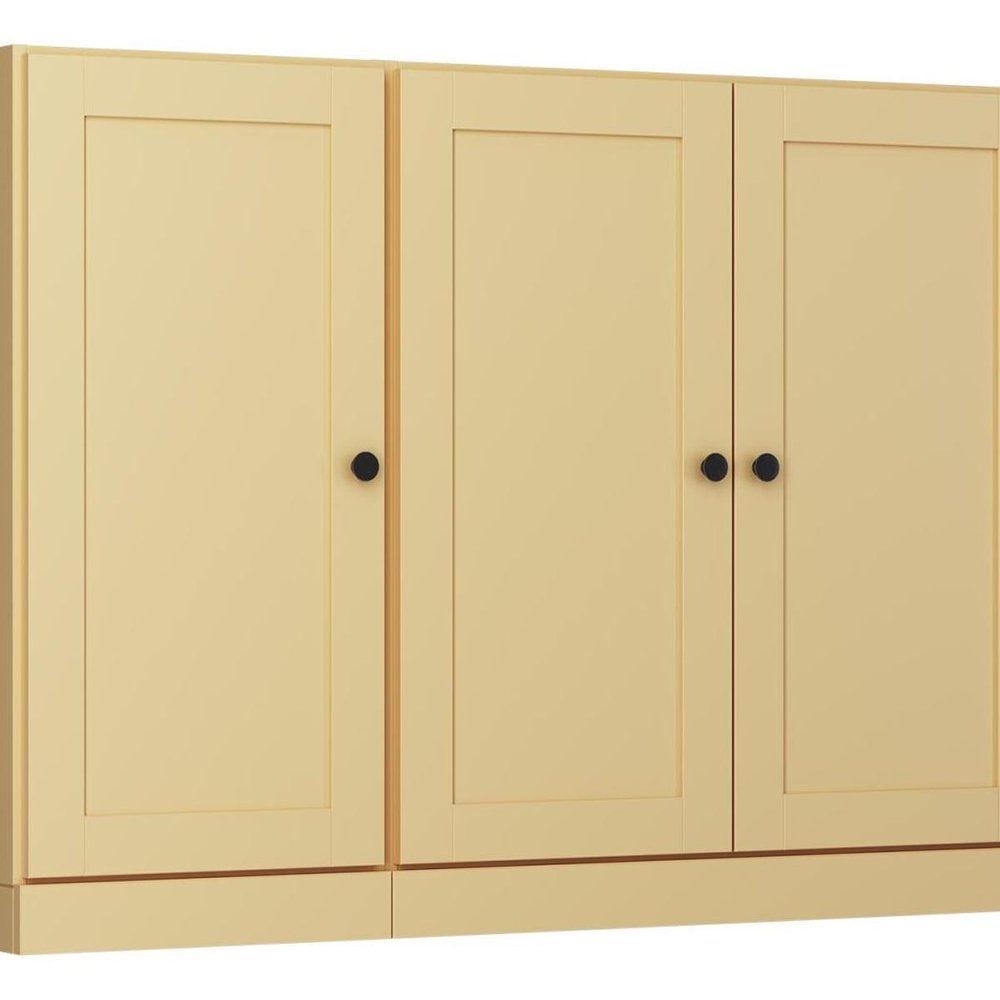 65" Yellow Solid Wood Sideboard With Four Glass Doors