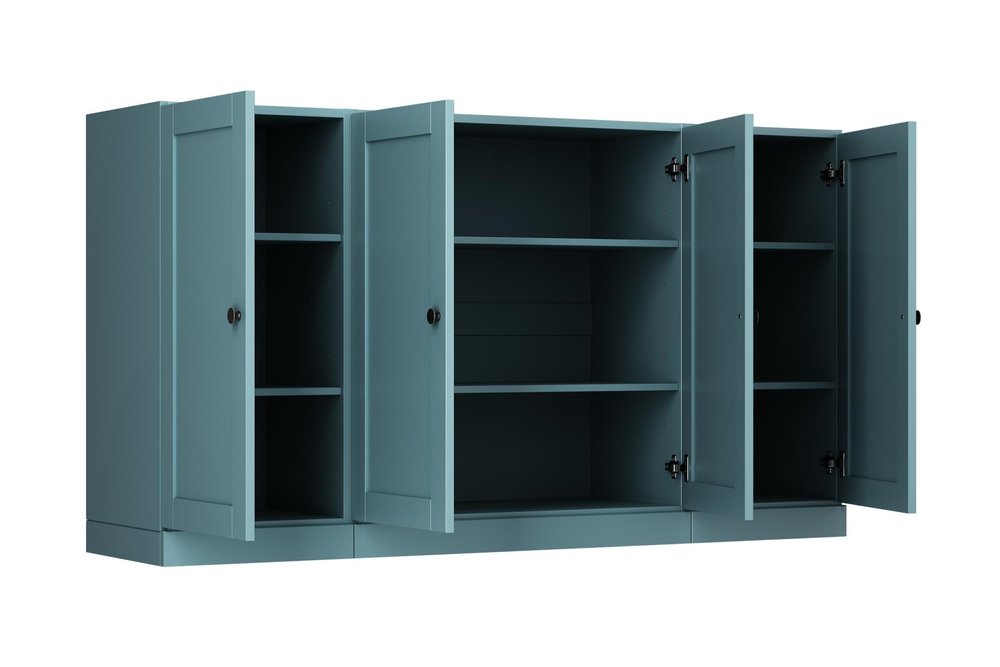 65" Aqua Solid Wood Sideboard With Four Glass Doors