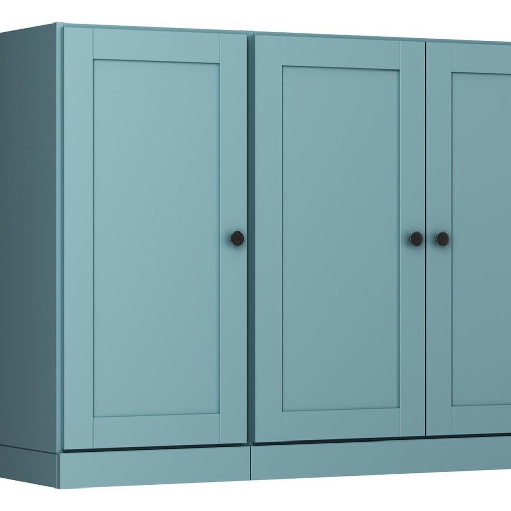 65" Aqua Solid Wood Sideboard With Four Glass Doors