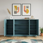 65" Aqua Solid Wood Sideboard With Four Glass Doors
