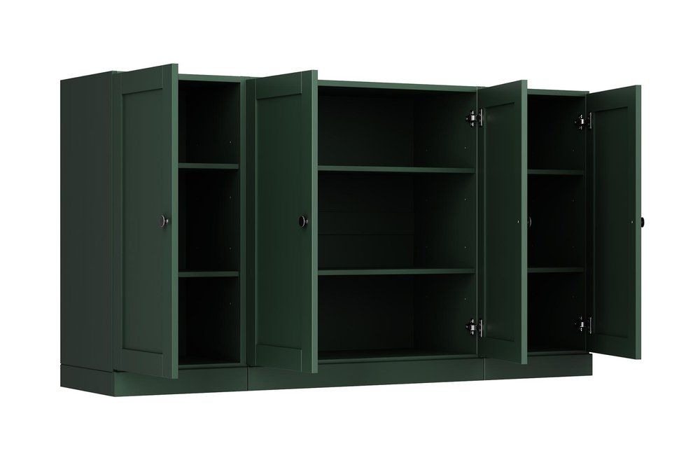 65" Green Solid Wood Sideboard With Four Glass Doors