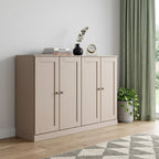 65" Beige Solid Wood Sideboard With Four Glass Doors