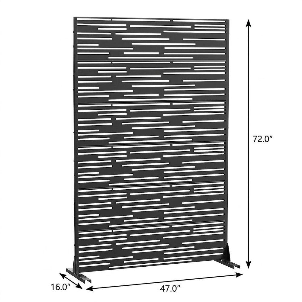72" Black Steel Six Panel Outdoor Privacy Screen