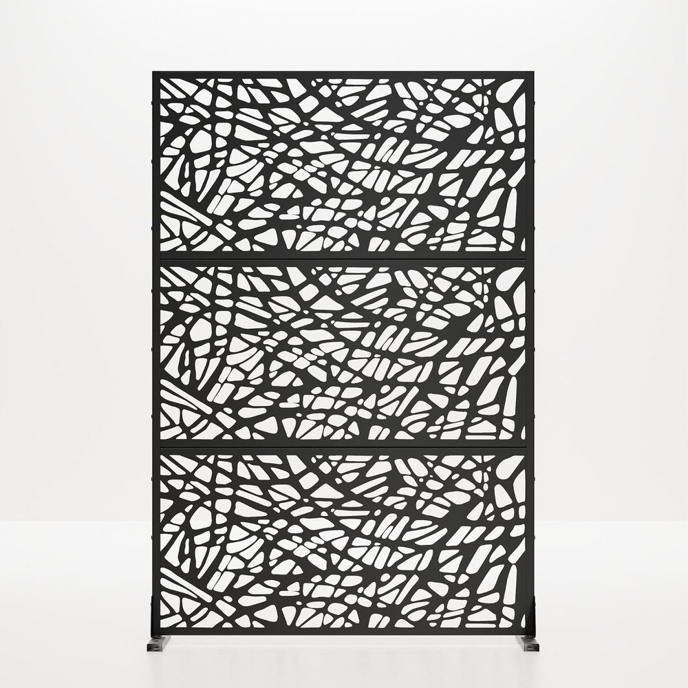 72" Black Steel Three Panel Outdoor Privacy Screen