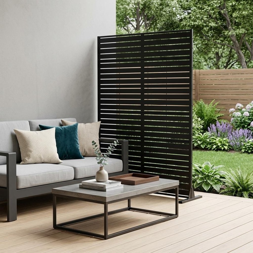 Set Of Two Black Abstract Steel 12 Outdoor Privacy Screen